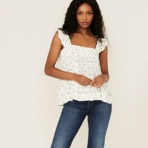 sleeveless Ruffle Baby doll Top light print top  size small MY STYLE - Picture 12 of 16